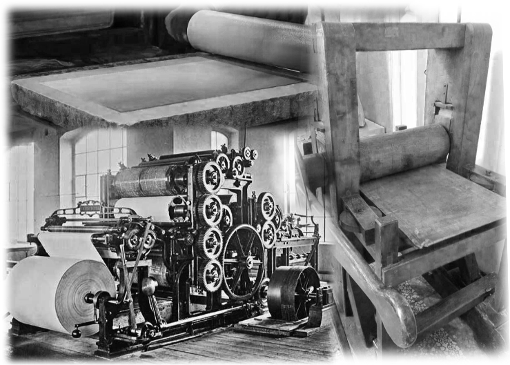 Collage of images showing roll coating applications through history